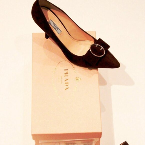 PRADA 1I520E Camoscio POINTED TOE Brown HEELS Shoe - Picture 2 of 3